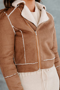 Caught In A Memory Sherpa Lined Faux Suede Jacket (Taupe) - NanaMacs