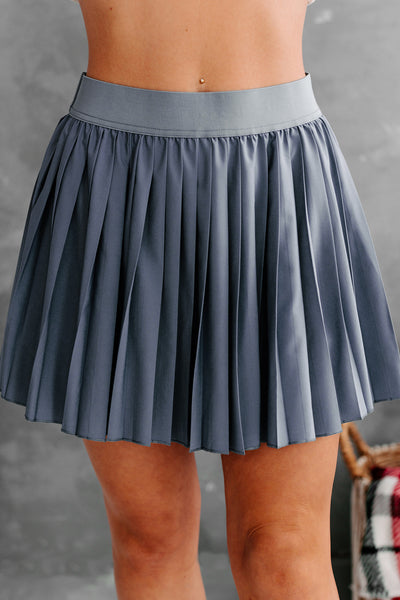 Pleated Perfection Pleated Mini Skort (Steel Blue) - NanaMacs