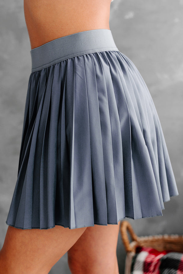 Pleated Perfection Pleated Mini Skort (Steel Blue) - NanaMacs