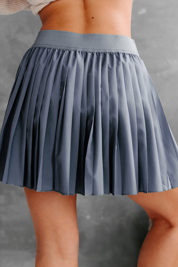 Pleated Perfection Pleated Mini Skort (Steel Blue) - NanaMacs