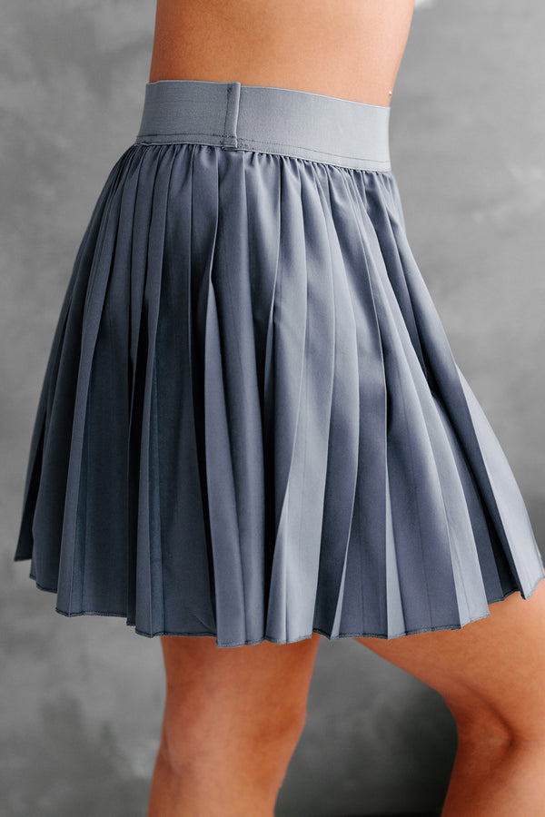 Pleated Perfection Pleated Mini Skort (Steel Blue) - NanaMacs