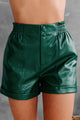 Back Faux More Faux Leather Elastic Waist Shorts (Forest Green) - NanaMacs
