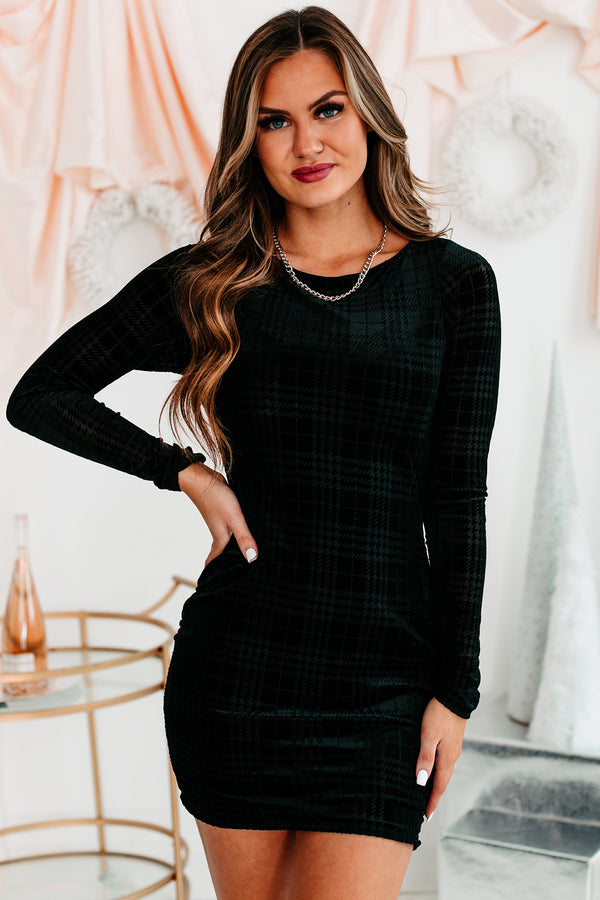 Perfect Storm Velvet Plaid Mini Dress (Black) - NanaMacs