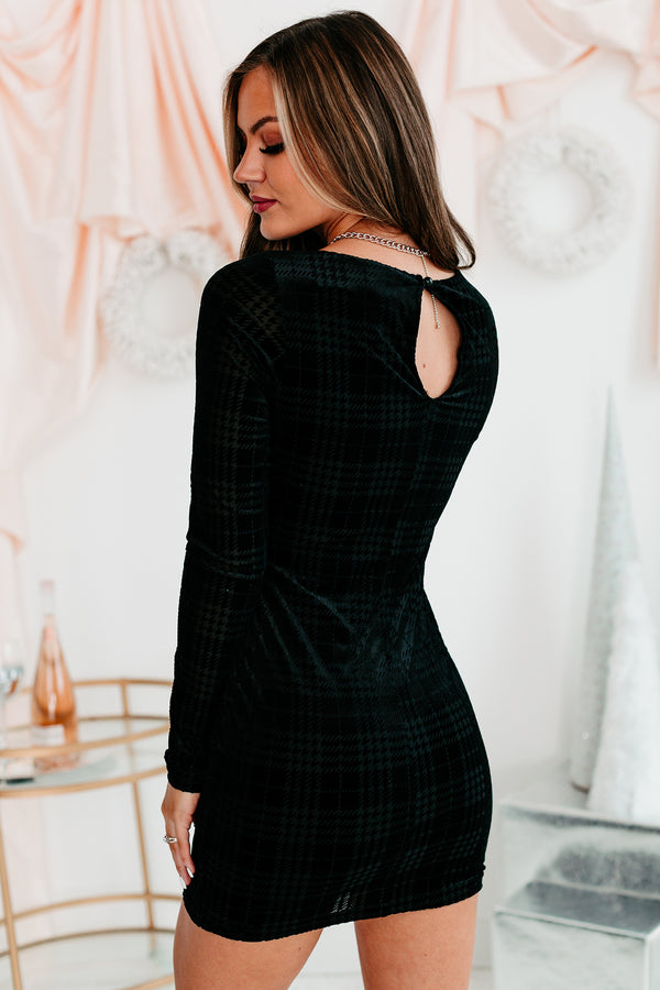 Perfect Storm Velvet Plaid Mini Dress (Black) - NanaMacs