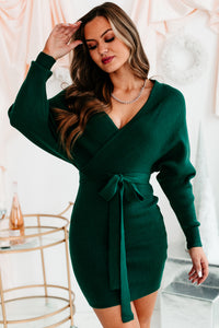 Treat Yourself Better Dolman Sleeve Sweater Dress (Forest Green) - NanaMacs