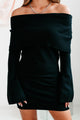 Tomorrow Night Off The Shoulder Sweater Dress (Black) - NanaMacs