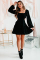 Away She Goes Long Sleeve Cut-Out Mini Dress (Black) - NanaMacs