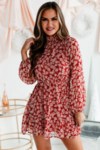 Endless Devotion Long Sleeve Floral Mini Dress (Red/White) - NanaMacs