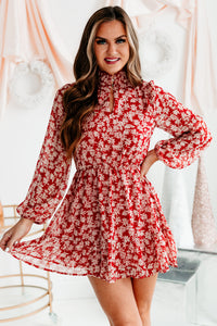 Endless Devotion Long Sleeve Floral Mini Dress (Red/White) - NanaMacs