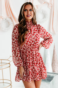 Endless Devotion Long Sleeve Floral Mini Dress (Red/White) - NanaMacs