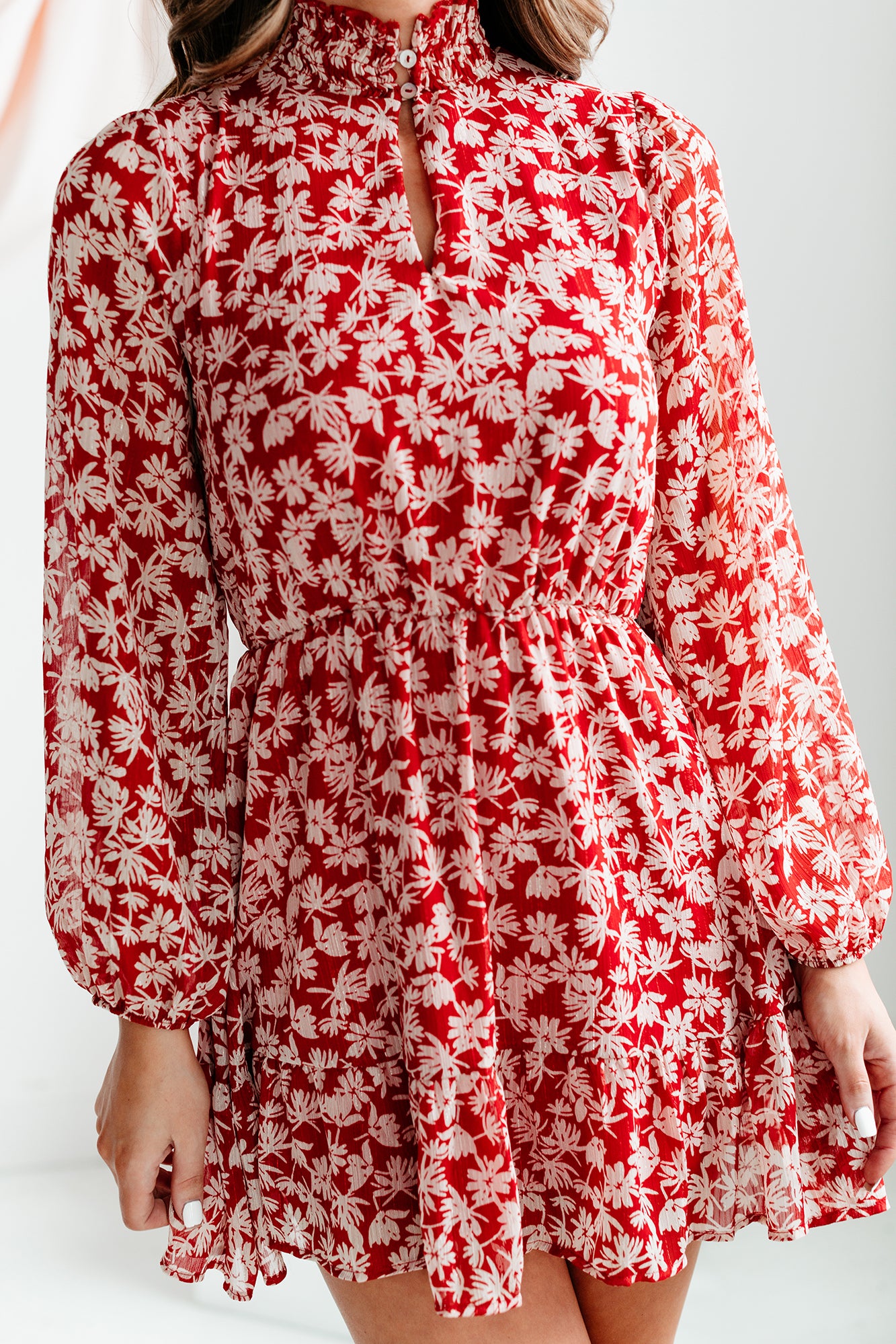 Endless Devotion Long Sleeve Floral Mini Dress (Red/White) - NanaMacs