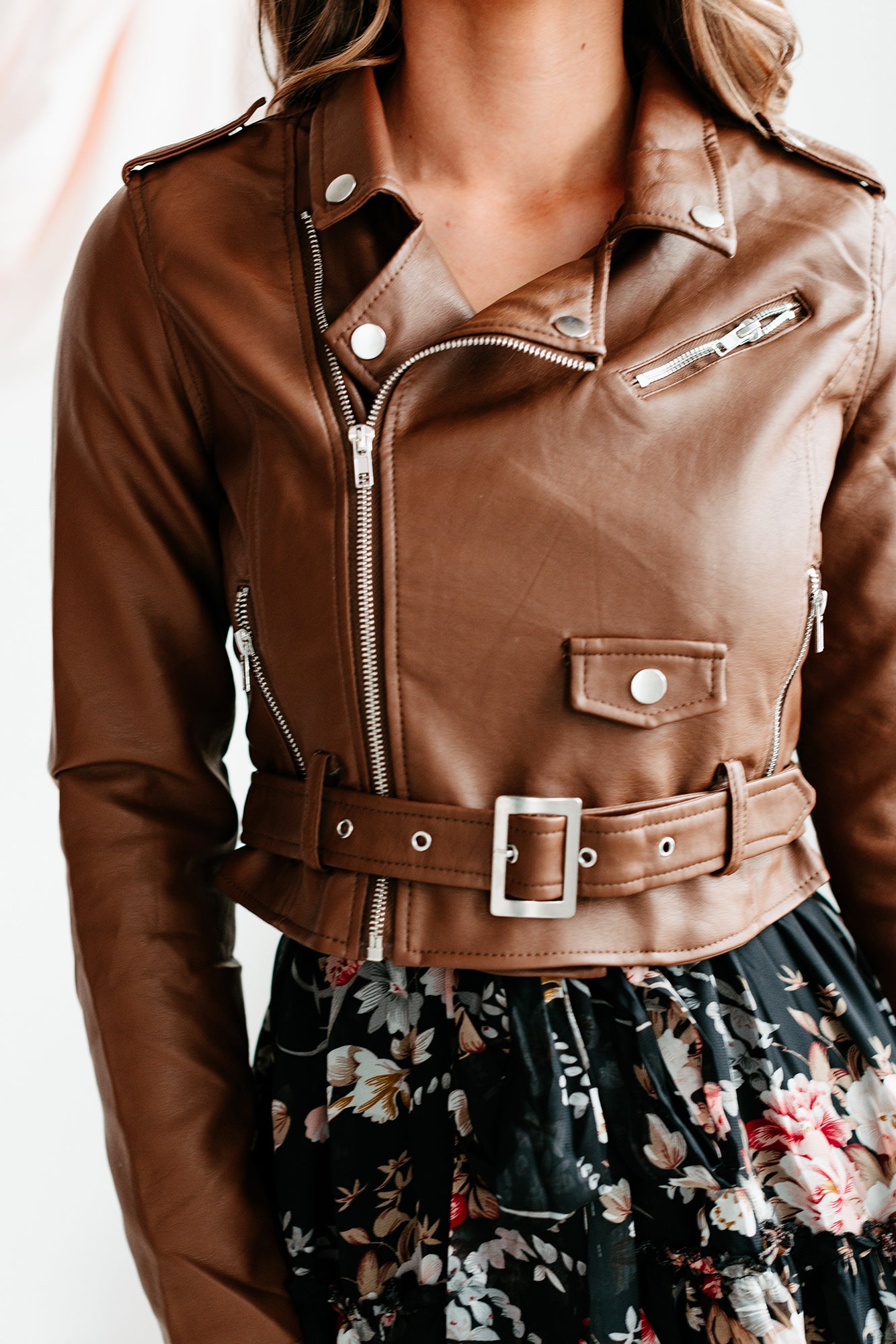 Ace Of Shade Cropped Faux Leather Jacket (Cappuccino) - NanaMacs