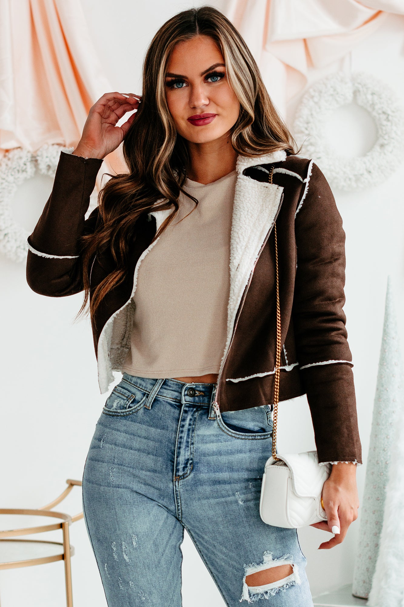 Caught In A Memory Sherpa Lined Faux Suede Jacket (Dark Brown) - NanaMacs