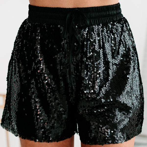 Yumi Black Sequin Mini Shorts
