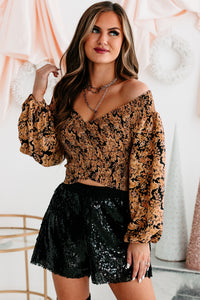 Paisley Me Crazy Smocked Off The Shoulder Crop Top (Black) - NanaMacs