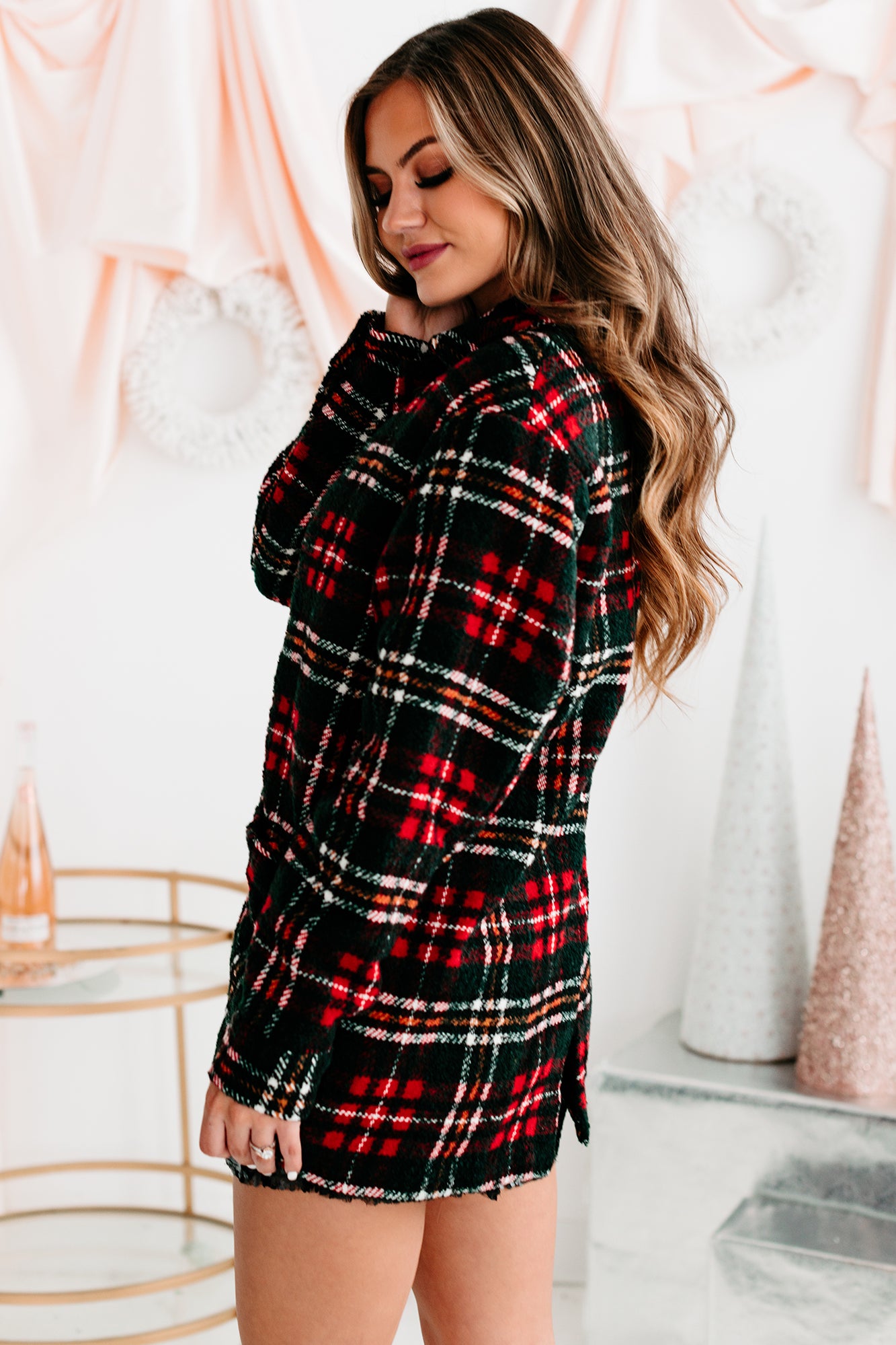 Downtown Strolls Oversized Textured Plaid Coat (Red Check) - NanaMacs