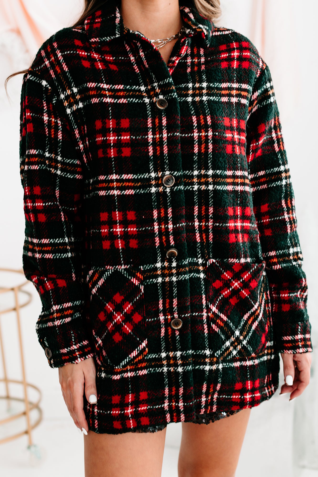 Downtown Strolls Oversized Textured Plaid Coat (Red Check) - NanaMacs