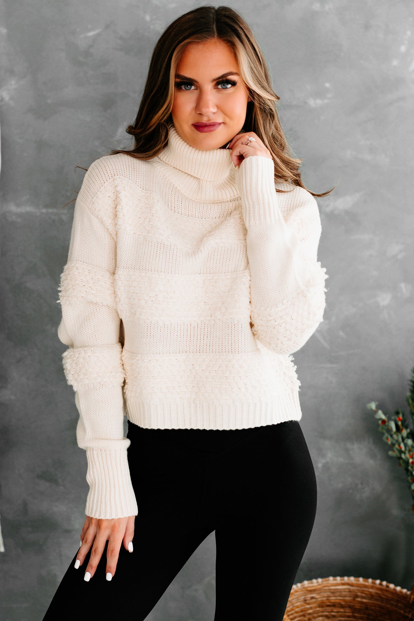 Rely On Me Textured Turtleneck Sweater (Cream) - NanaMacs
