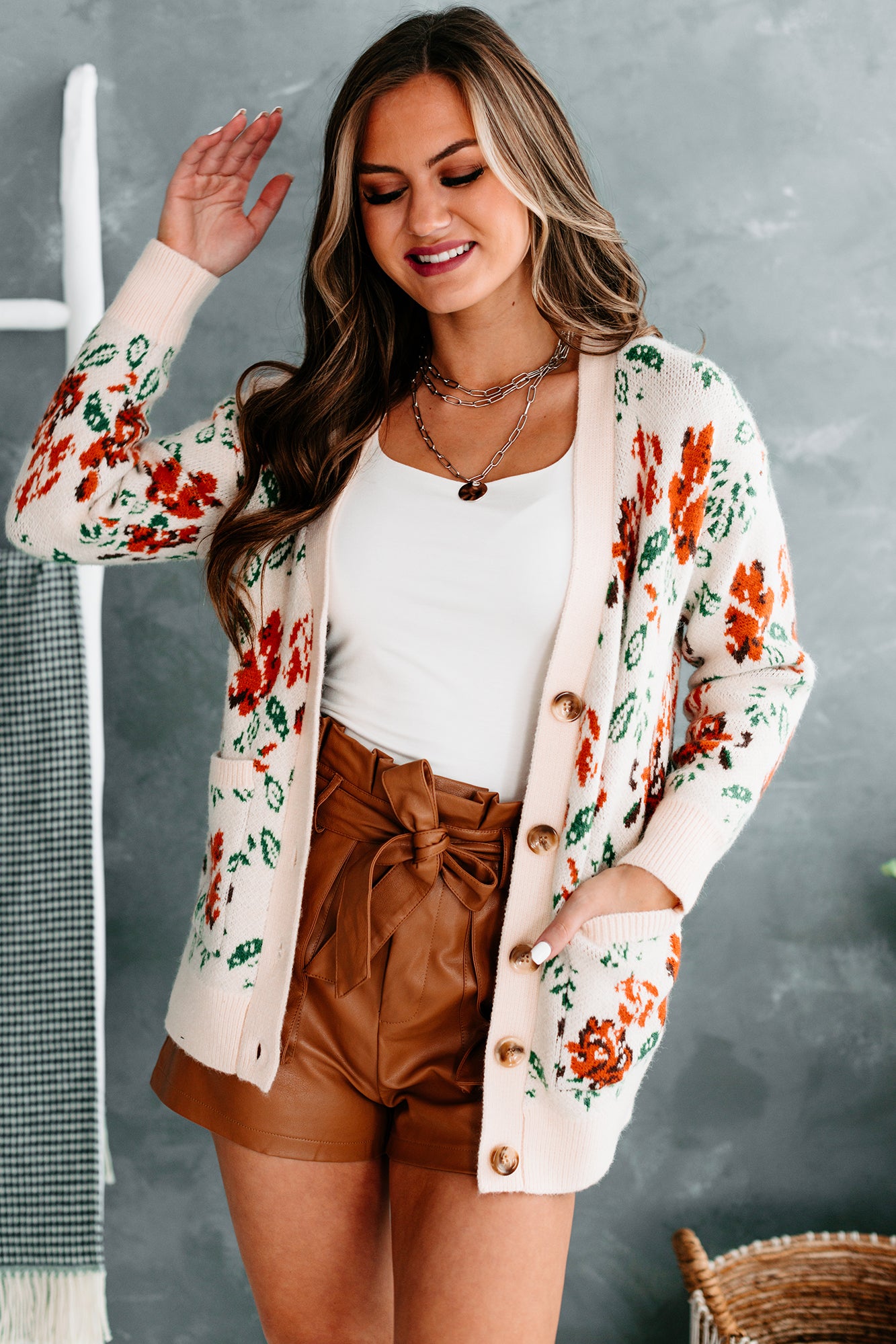 Elmira Floral Knit Button-Front Cardigan (Cream) - NanaMacs