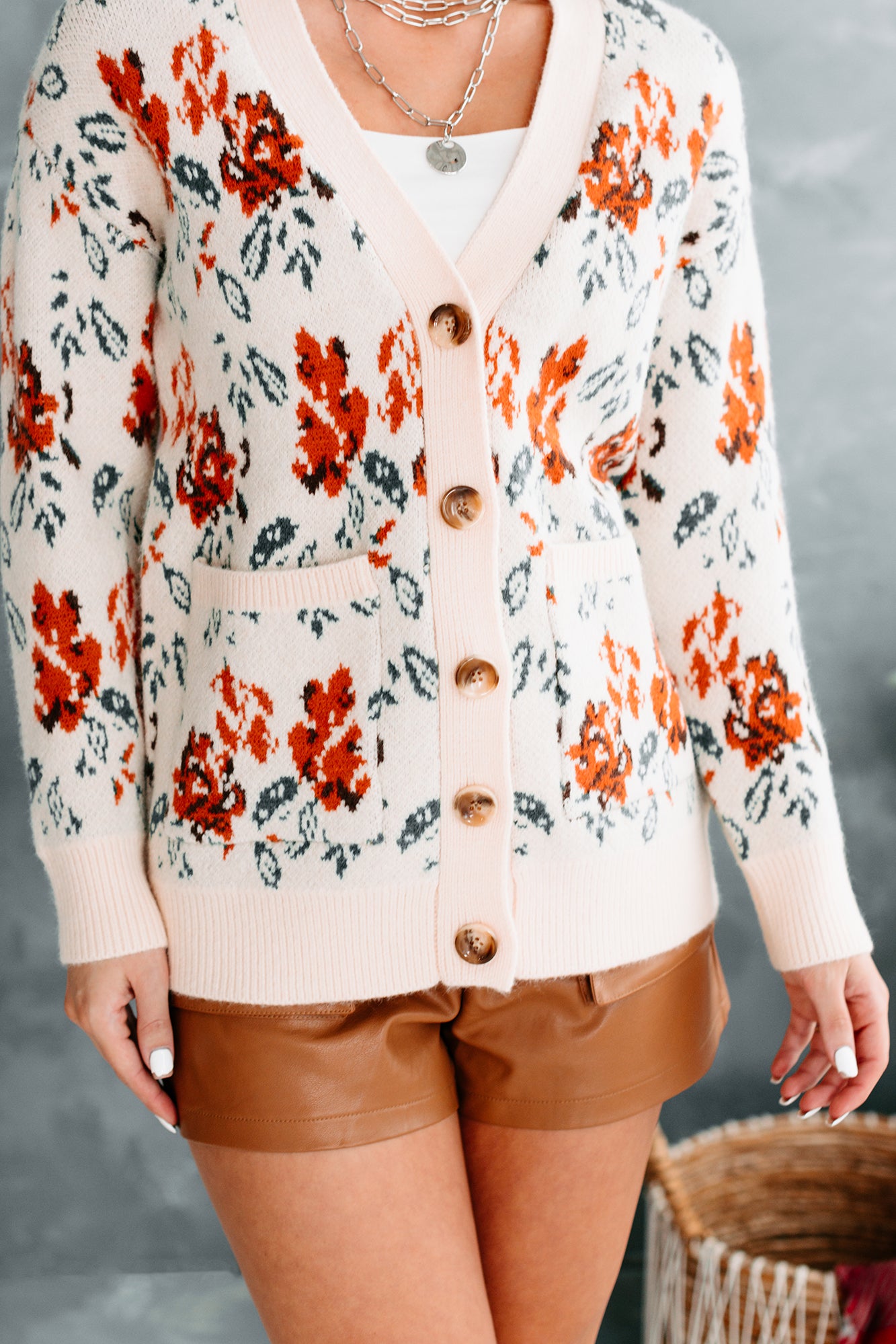 Elmira Floral Knit Button-Front Cardigan (Cream) - NanaMacs