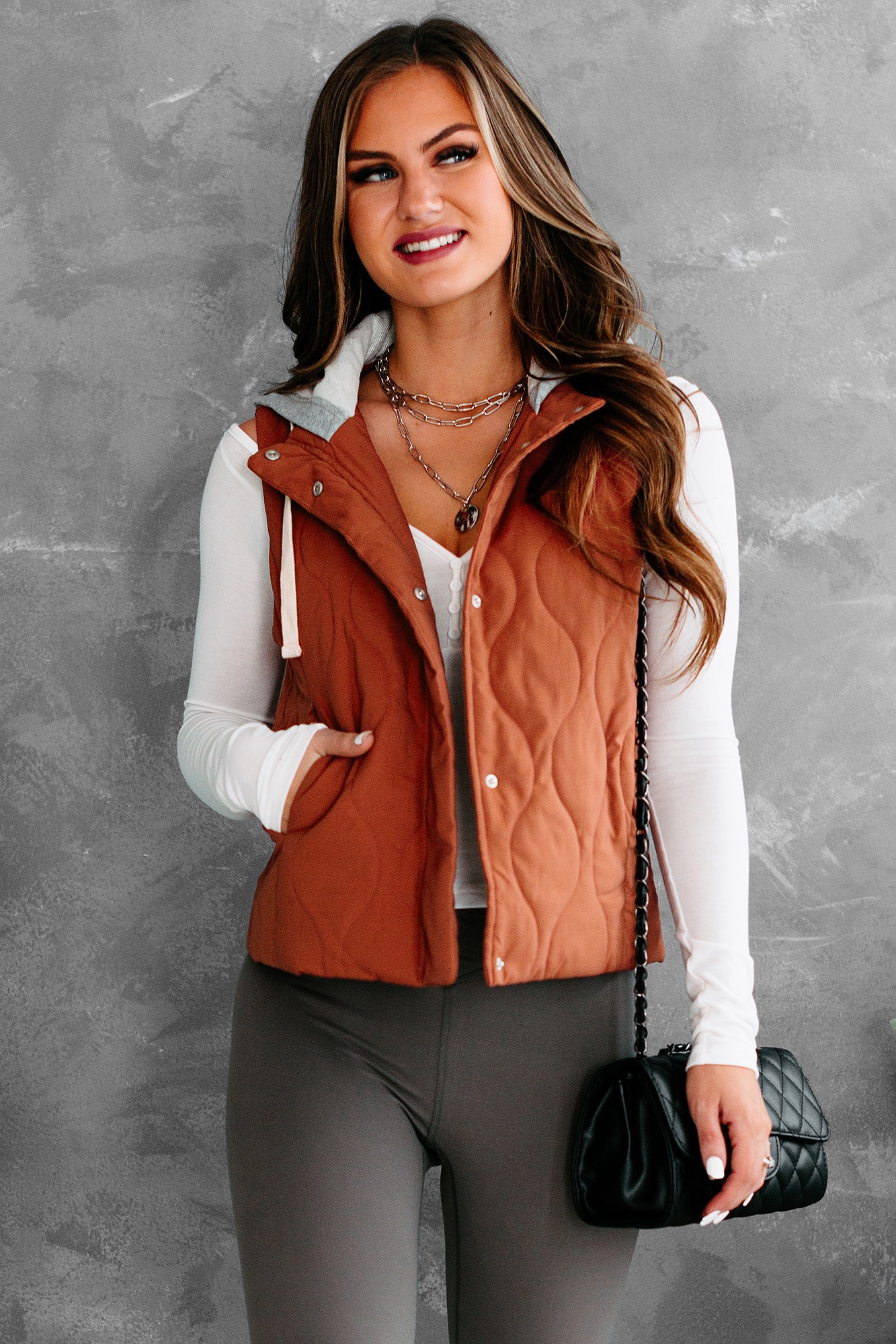 Vested Interest Hooded Puffer Vest (Brick) - NanaMacs