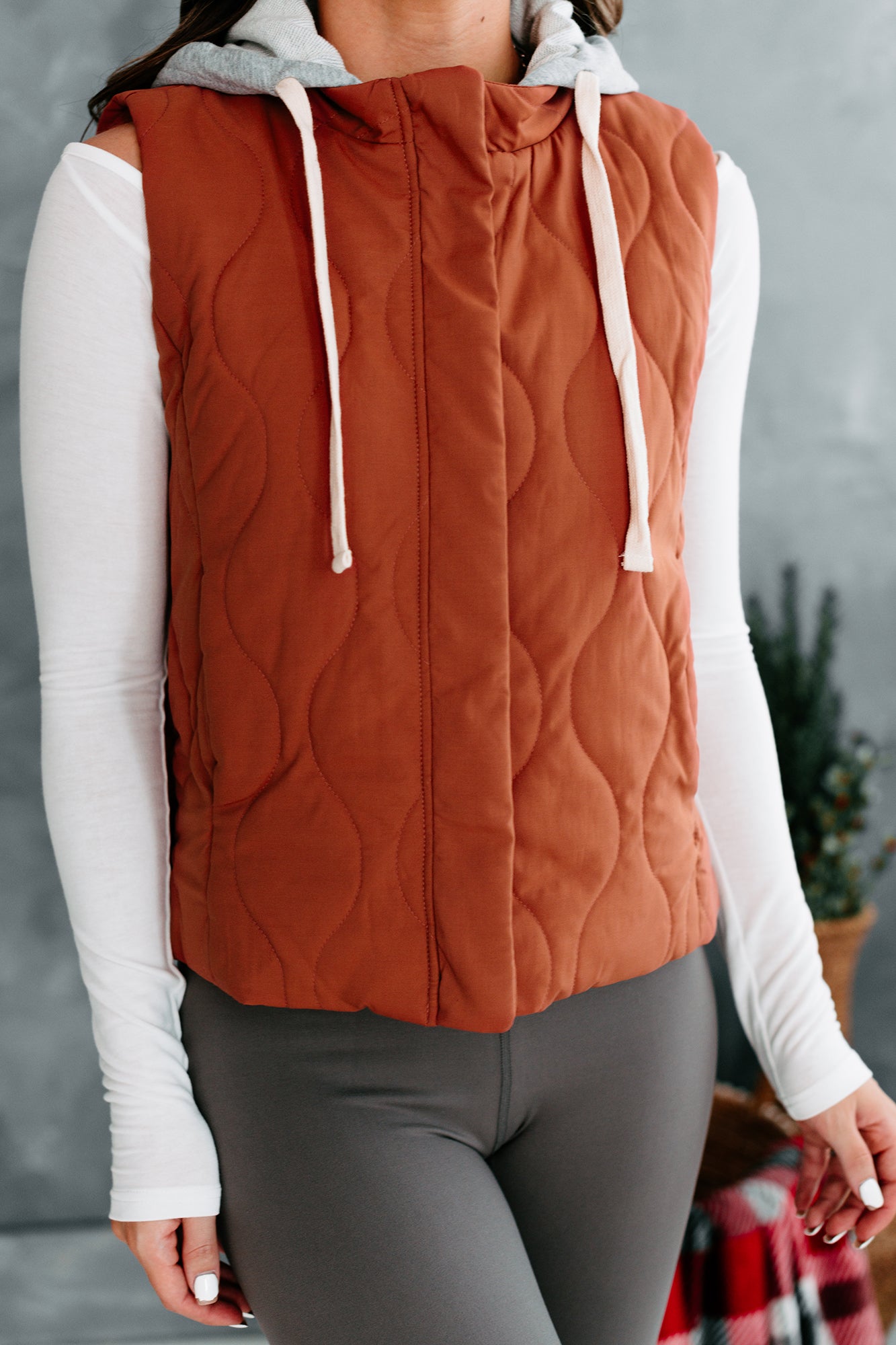 Vested Interest Hooded Puffer Vest (Brick) - NanaMacs