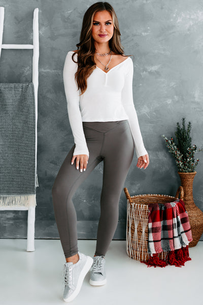 Beautifully Basic Buttery Soft Cross-Over Leggings (Smoke Grey) - NanaMacs