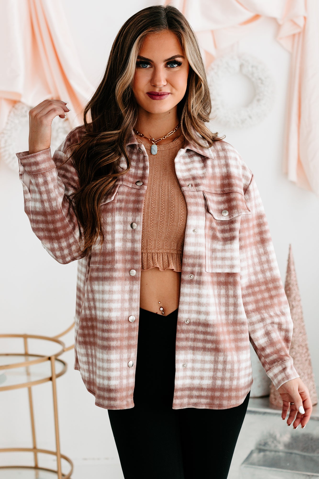 Lifelong Friends Plaid Faux Suede Shacket (Taupe) - NanaMacs