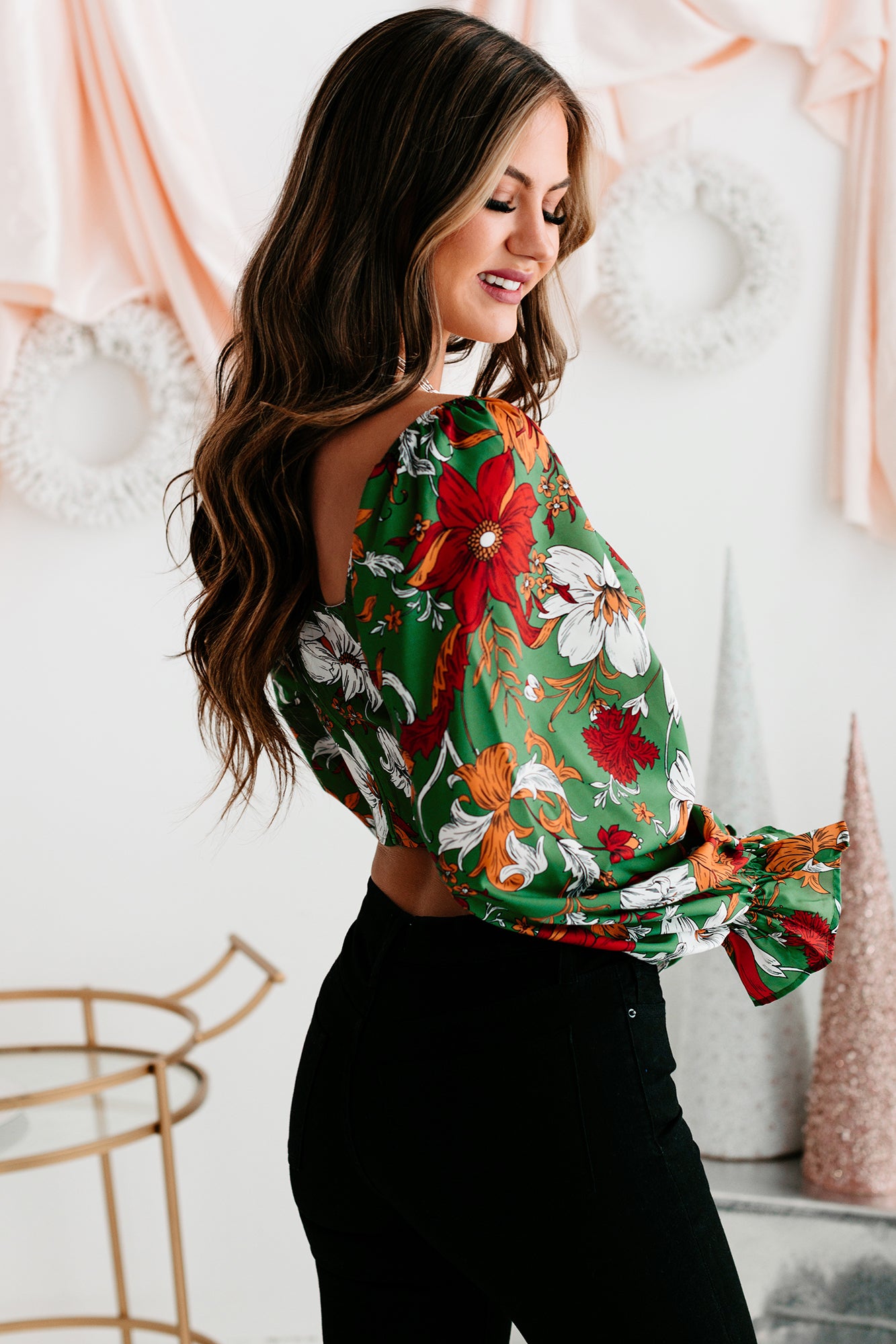Daydreaming About You Cropped Floral Top (Sage) - NanaMacs
