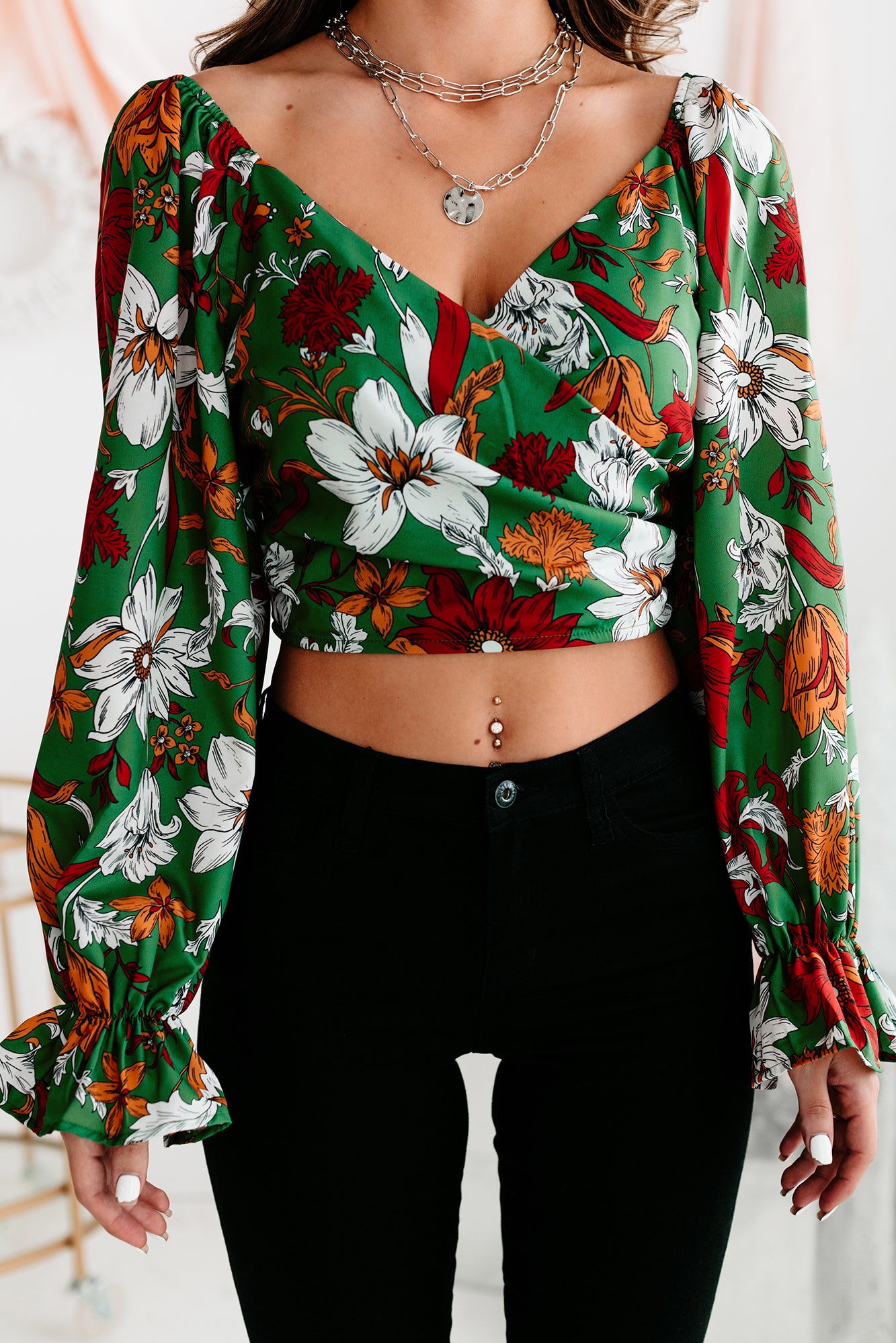 Daydreaming About You Cropped Floral Top (Sage) - NanaMacs