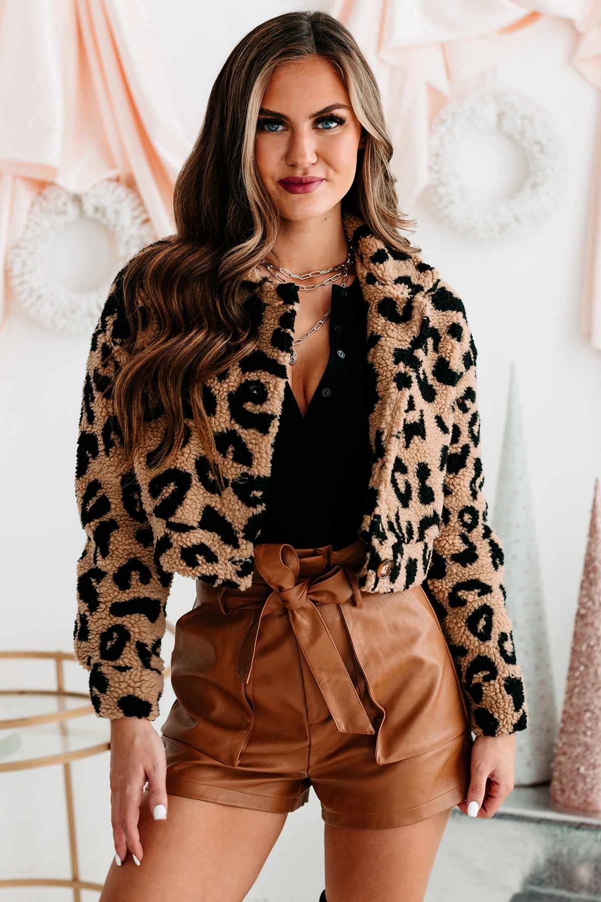 Fiercely Fabulous Leopard Print Cropped Sherpa Jacket (Taupe) · NanaMacs