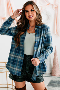 Bringing On Autumn Plaid Button Front Flannel Top (Blue) - NanaMacs