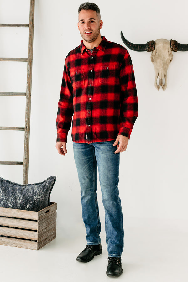 Gavin Men's Plaid Flannel Top (Red/Black) - NanaMacs