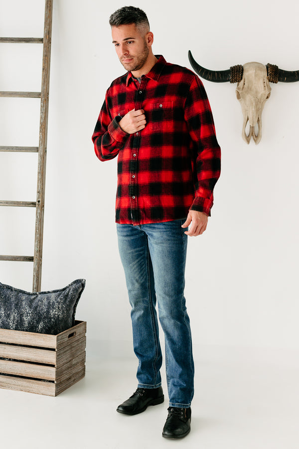 Gavin Men's Plaid Flannel Top (Red/Black) - NanaMacs