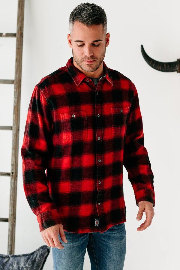 Gavin Men's Plaid Flannel Top (Red/Black) - NanaMacs