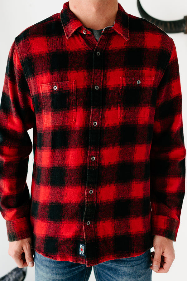 Gavin Men's Plaid Flannel Top (Red/Black) - NanaMacs