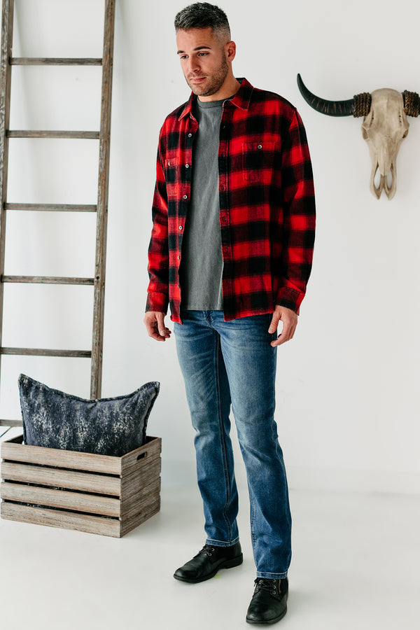 Gavin Men's Plaid Flannel Top (Red/Black) - NanaMacs