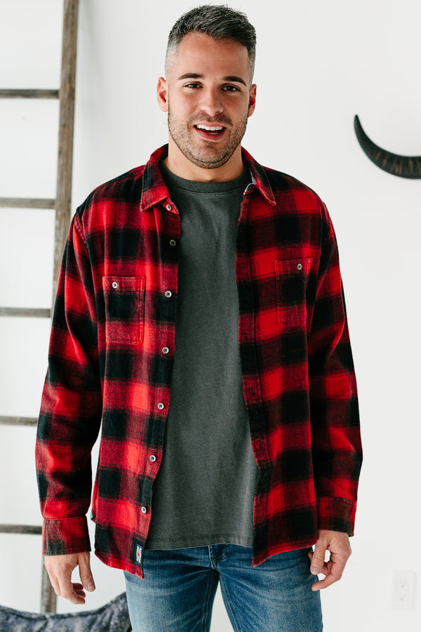 Gavin Men's Plaid Flannel Top (Red/Black) - NanaMacs