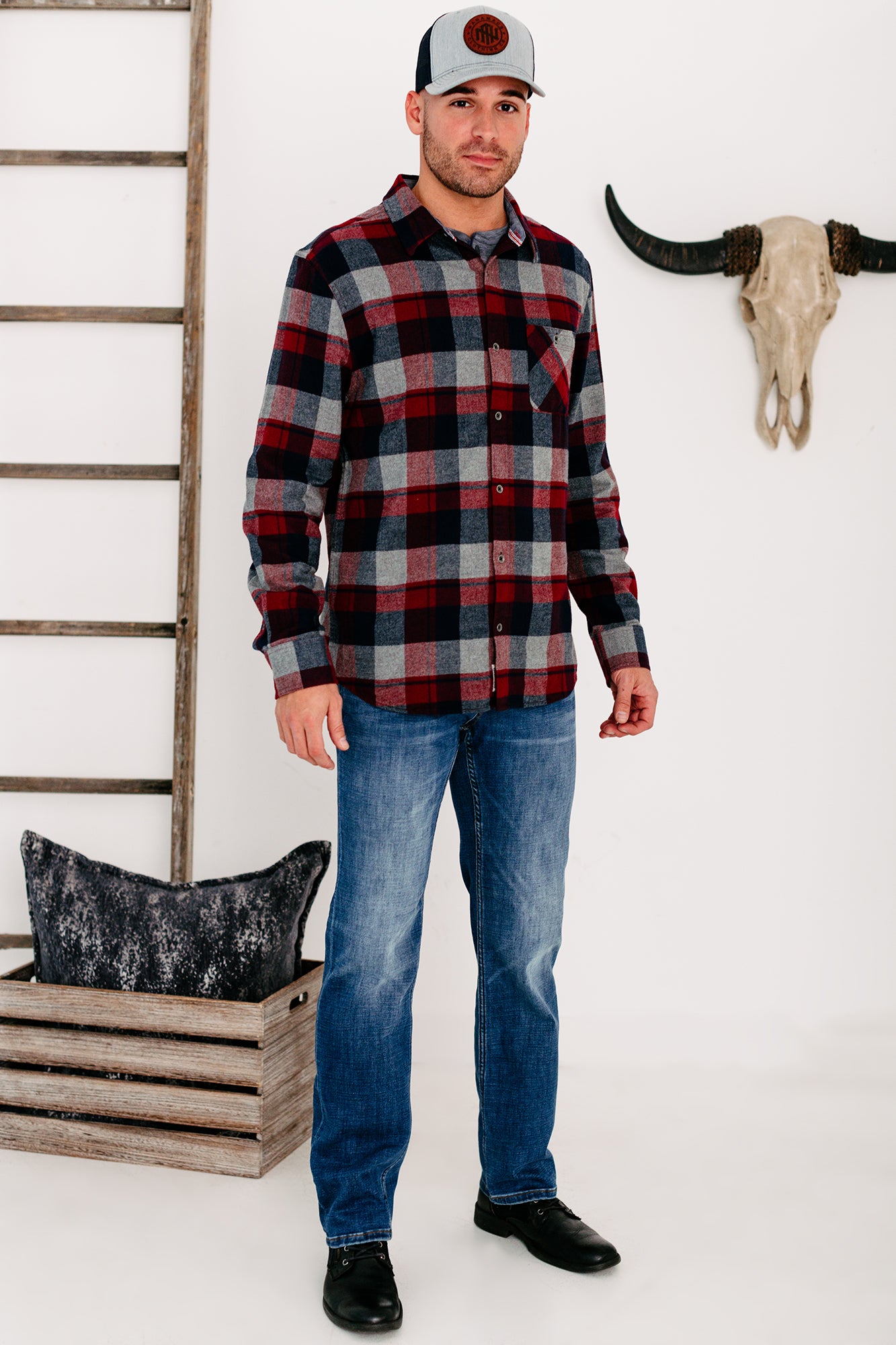 Harden Men's Plaid Flannel (Maroon/Navy/Grey) - NanaMacs