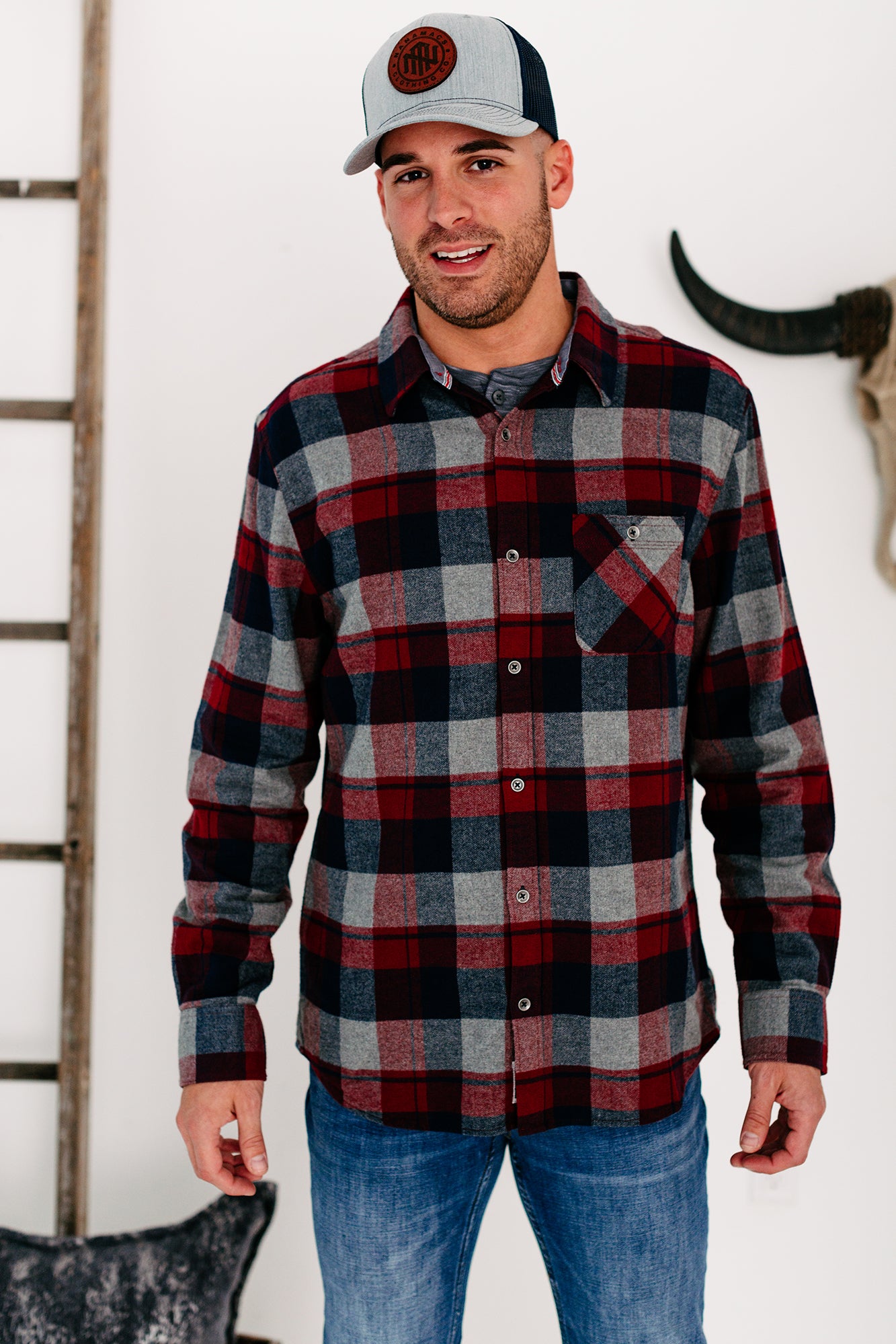 maroon and navy flannel