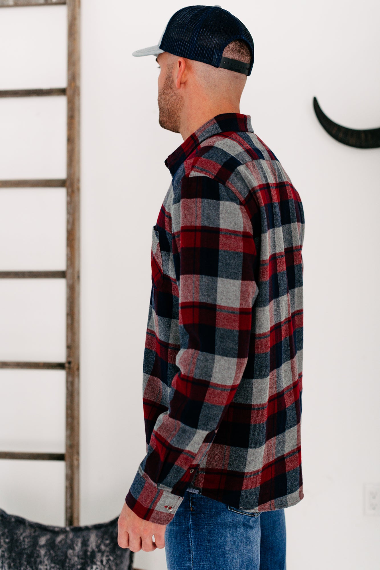 Harden Men's Plaid Flannel (Maroon/Navy/Grey) - NanaMacs