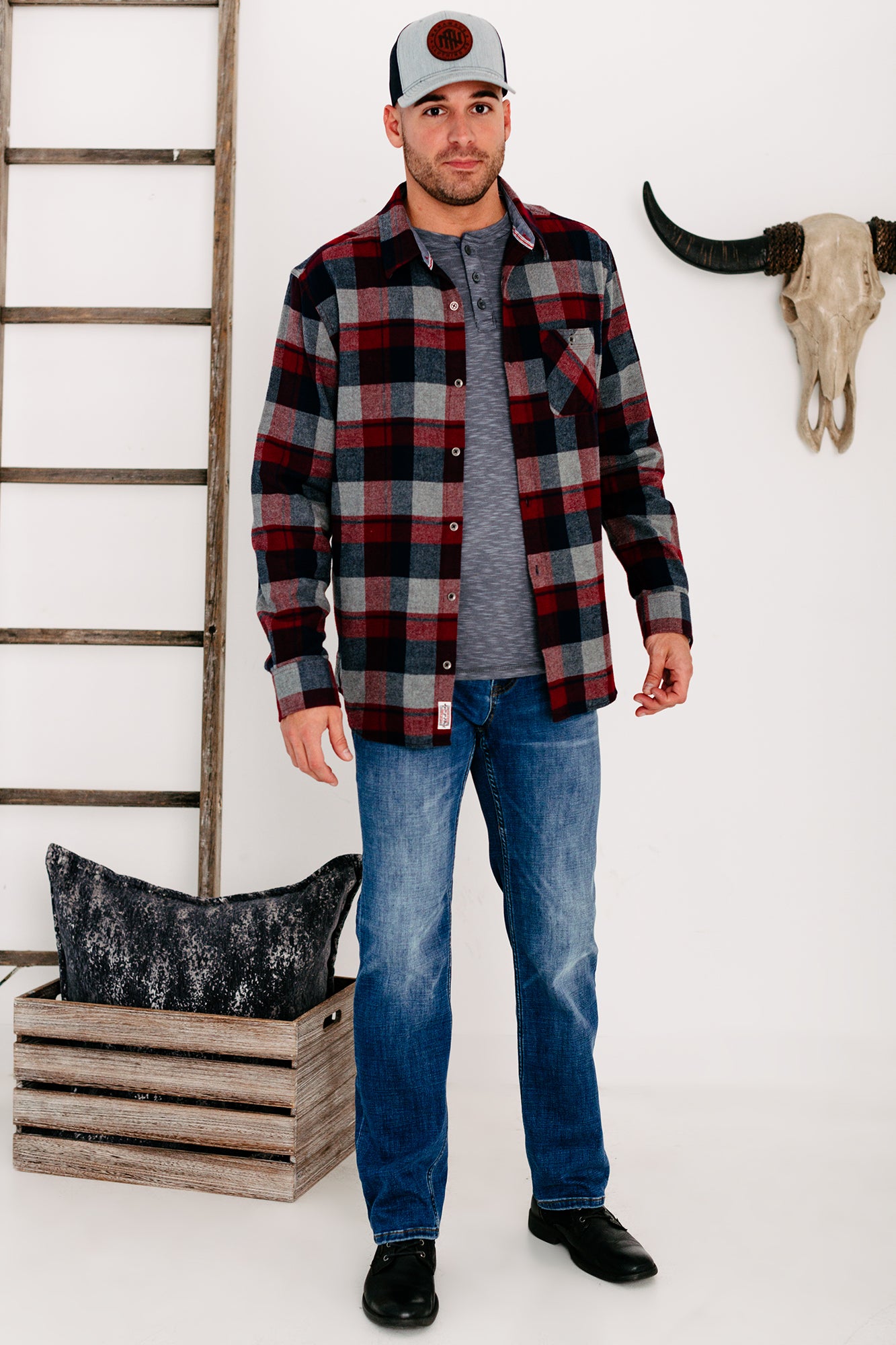 Harden Men's Plaid Flannel (Maroon/Navy/Grey) - NanaMacs