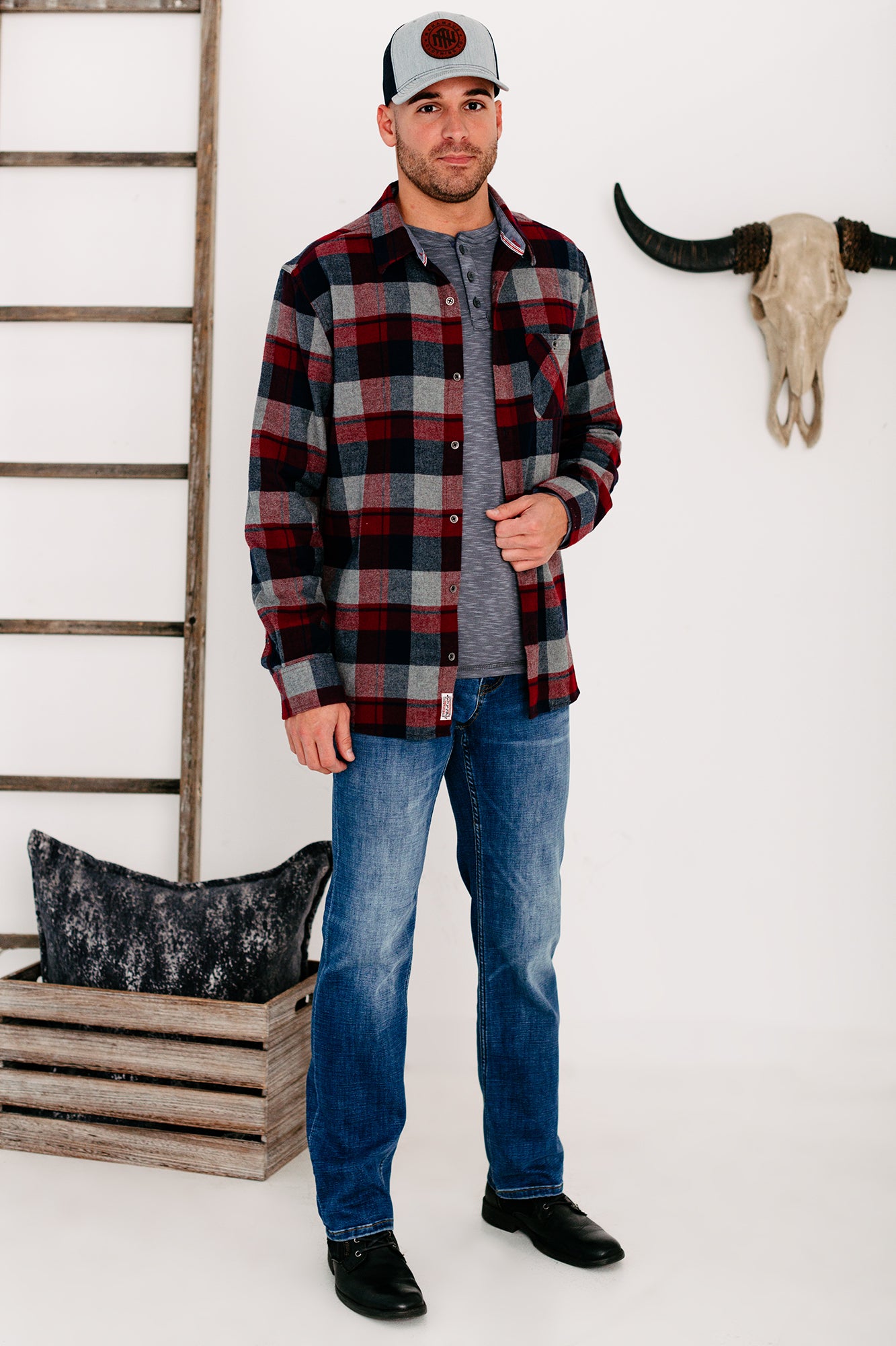 Harden Men's Plaid Flannel (Maroon/Navy/Grey) - NanaMacs