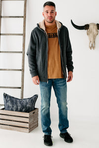 Jace Sherpa Lined Zippered Hoodie (Charcoal) - NanaMacs