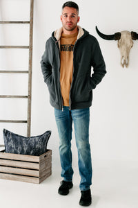 Jace Sherpa Lined Zippered Hoodie (Charcoal) - NanaMacs