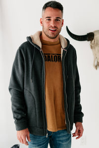 Jace Sherpa Lined Zippered Hoodie (Charcoal) - NanaMacs