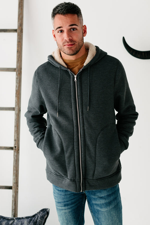 Jace Sherpa Lined Zippered Hoodie (Charcoal) - NanaMacs