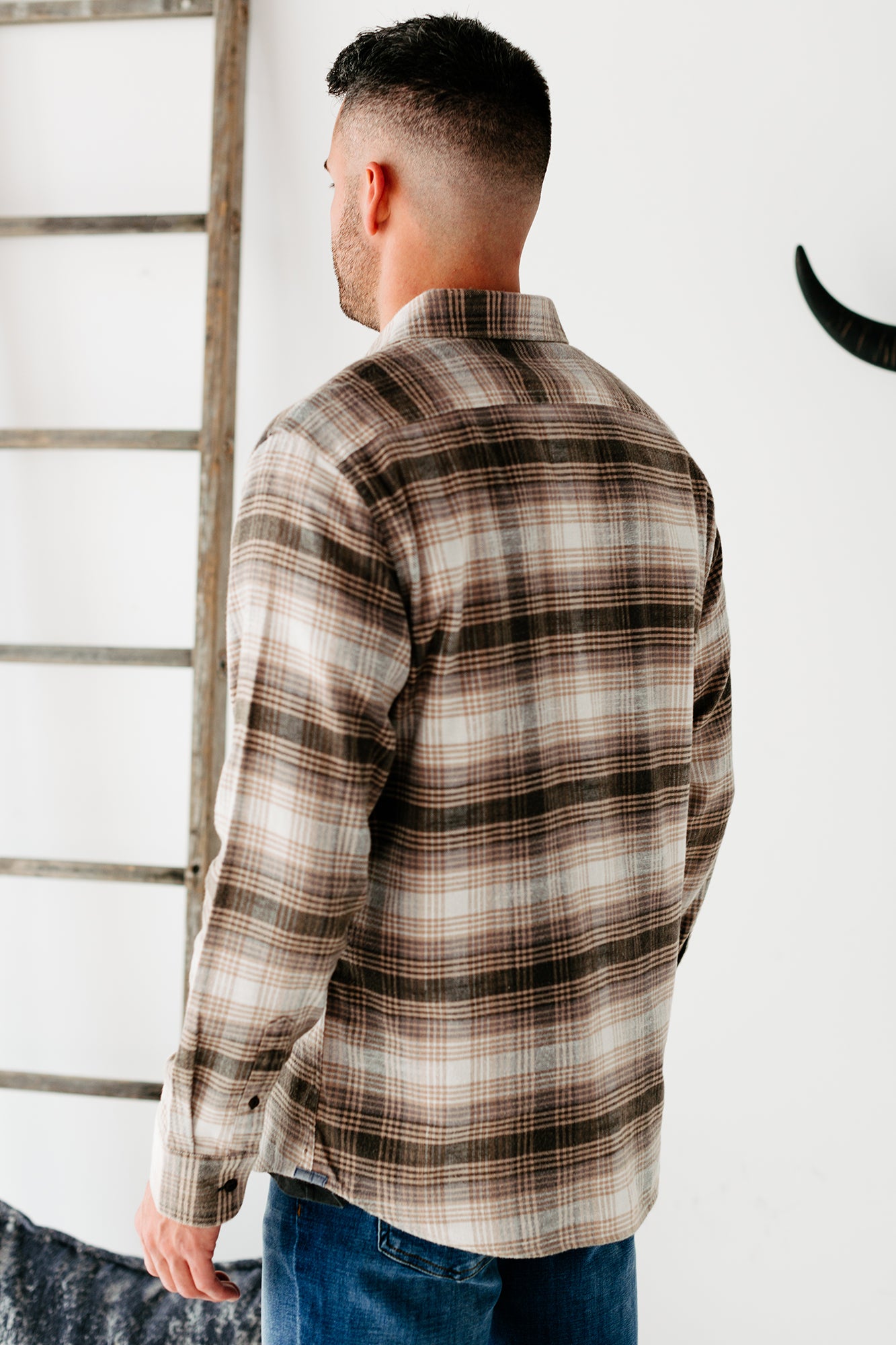 Jayden Brushed Flannel Top (Brown/Cream)