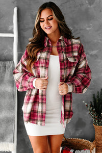 Pink Power Raw Hem Plaid Shacket (Pink) - NanaMacs