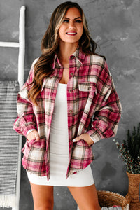 Pink Power Raw Hem Plaid Shacket (Pink) - NanaMacs